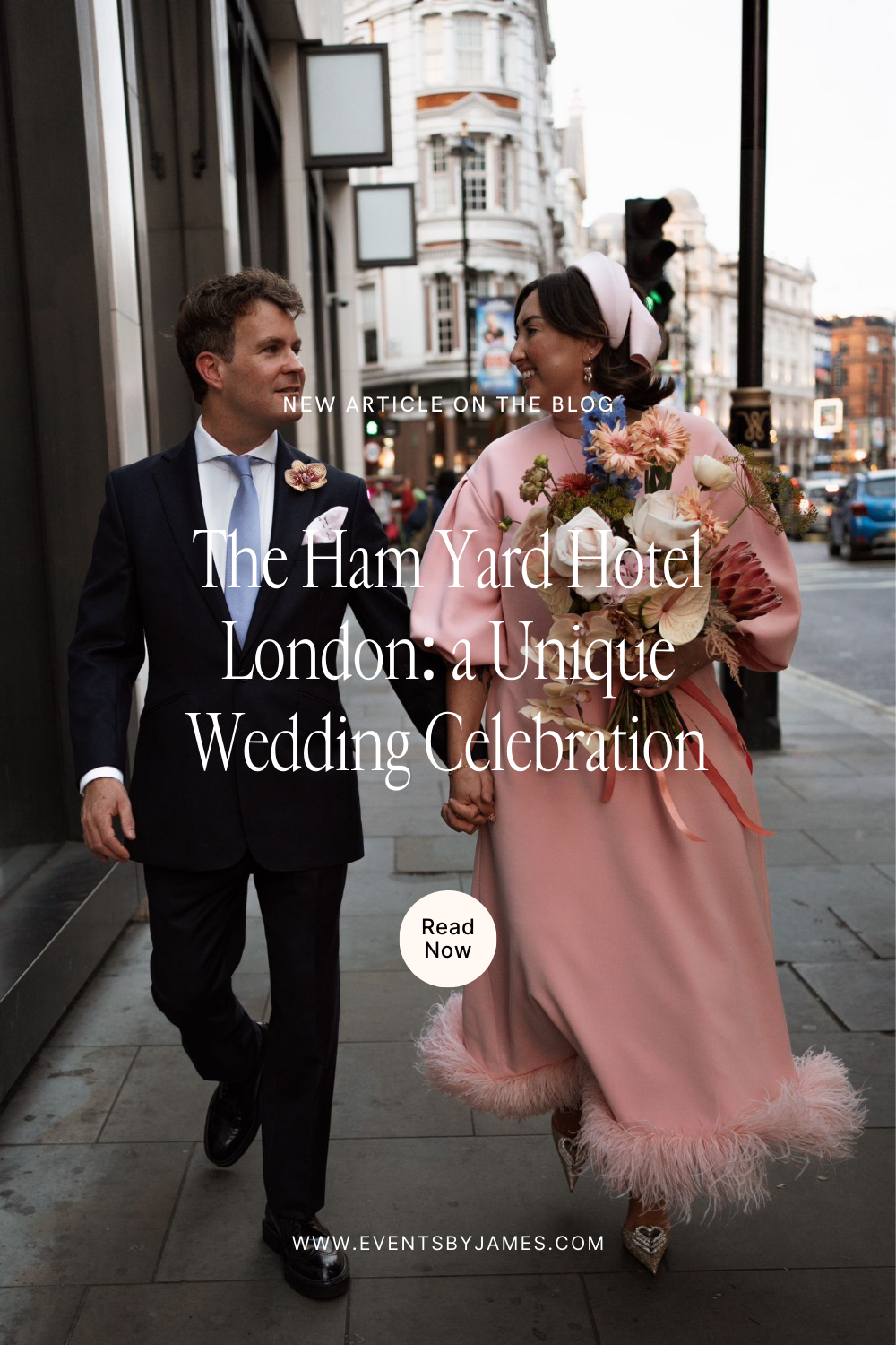 A close-up of the bride’s pink gown with intricate floral details.