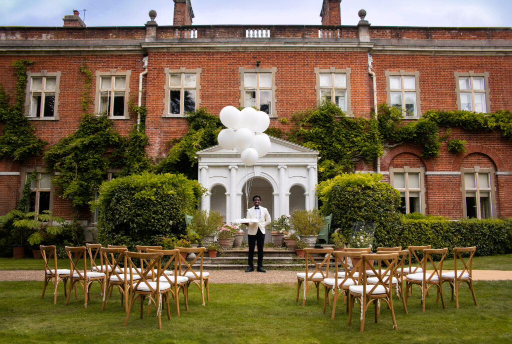 House Set for Ceremony:
Greengate weddings house beautifully set up for a wedding ceremony, with elegant decor and a picturesque backdrop.